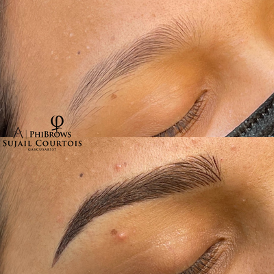 Permanent Makeup - Eyebrows Microblading or Powder Brows is a manual, semi-permanent technique of hyper-realistic eyebrow drawing in which the shape of the eyebrows is calculated according to the morphology of the face. Intended for anyone who wants to correct her/his eyebrows’ esthetic problem, or simply enhance the shape.

Microblading technique consists of manually drawing hair by hair (using microblading tools). The results are hyperrealistic, giving the look of a natural eyebrow. 
Mostly recommended for dry and combination skin.

PowderBrows is a special eyebrow shading technique (using a mechanical tool)  that emphasizes the natural contours of the eyebrows. Unlike the Microblading treatment where hairs are drawn, the PowderBrows technique uses many tiny dots that create a soft, powdered makeup look on the eyebrows.

We can also do a Combination Technique which consists of a mix of Microblading plus PowderBrows,  to find that medium point between natural and makeup look. 
Recommended for all skin types.