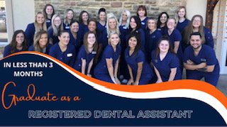 Registered dental assistant license in only 4 months. - Students learn theory and knowledge throughout the 12 weeks and hands-on clinical, with the latest advances in technology, on Saturdays. The Dental staff school strives to consistently help employers make the right hire every time. Each 10-week program is held on consecutive Fridays or Saturdays and is open to men and women of all ages. The cost is $5,250: $4200 for tuition and $1050 for supplies. Many of the students get free training and supplies through Workers Investment Opportunity Act (WIOA) grants based on their income or circumstances. Students may use military scholarships. Registered dental assistant license in only 4 months. - Students learn theory and knowledge throughout the 12 weeks and hands-on clinical, with the latest advances in technology, on Saturdays. The Dental staff school strives to consistently help employers make the right hire every time. Each 10-week program is held on consecutive Fridays or Saturdays and is open to men and women of all ages. The cost is $5,250: $4200 for tuition and $1050 for supplies. Many of the students get free training and supplies through Workers Investment Opportunity Act (WIOA) grants based on their income or circumstances. Students may use military scholarships.