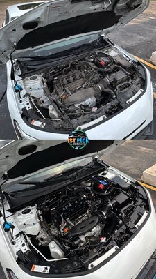 Engine Bay Restoration Detail - Before ➡️ After engine bay transformation. Safely detailed using the proper techniques and products to remove built-up dirt, grease, and grime without harming sensitive components. A clean engine bay makes a huge difference in the overall look of the vehicle. Done fully mobile by 1st Pick Detailing. 🧼🔧