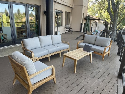 Teak outdoor patio furniture— Teak lounging Set - This is the side patio of the house where the views are amazing and the client wanted to have something for a smooth transition from their indoors to outdoors. Our Olga collection matches the indoor seating making it a beautiful transition from indoors to outdoors. With ergonomic seating it’s becomes a perfect outdoor space to enjoy morning coffee to evening get together.
The client provided us with details about their patio area including the blue prints making it easy to select the furniture that fits and look perfect for the place. Each surrounding needs to be adapted well to the style of living and furniture plays the biggest role in enhancing the area. Not only for organized look but most importantly for welcoming vibes. Teak outdoor patio furniture— Teak lounging Set - This is the side patio of the house where the views are amazing and the client wanted to have something for a smooth transition from their indoors to outdoors. Our Olga collection matches the indoor seating making it a beautiful transition from indoors to outdoors. With ergonomic seating it’s becomes a perfect outdoor space to enjoy morning coffee to evening get together.
The client provided us with details about their patio area including the blue prints making it easy to select the furniture that fits and look perfect for the place. Each surrounding needs to be adapted well to the style of living and furniture plays the biggest role in enhancing the area. Not only for organized look but most importantly for welcoming vibes.