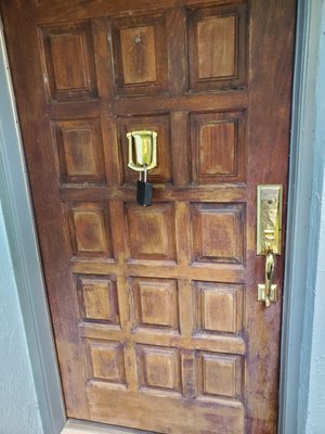 Front Door Refinishing - This door was in dire need of refinishing. Years of weather exposure had eaten away at it's finish.
Luckily the client decided to Renew and not Replace. Door finished to client color specification.