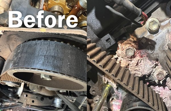Belt Replacement - This is a prime example of why regular vehicle maintenance is essential for saving you from costly repairs! The photos below show significant corrosion on a bolt caused by a water pump leak and clear wear on the belt. If left unattended, the belt could have snapped, leading to a serious engine failure. Consistent maintenance can prevent these major issues and save you money in the long run. Fortunately, we caught the problem in time and got this driver safely back on the road! Belt Replacement - This is a prime example of why regular vehicle maintenance is essential for saving you from costly repairs! The photos below show significant corrosion on a bolt caused by a water pump leak and clear wear on the belt. If left unattended, the belt could have snapped, leading to a serious engine failure. Consistent maintenance can prevent these major issues and save you money in the long run. Fortunately, we caught the problem in time and got this driver safely back on the road!