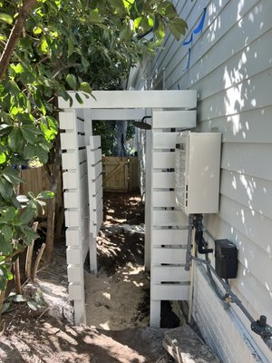 Outdoor Shower Enclosure - Crafting this shower enclosure was a rewarding experience, and the results are simply stunning! The project involved using 4x4 posts concreted securely into the ground, ensuring stability and longevity. We meticulously sloped the enclosure away from the house to prevent any water-related issues, providing peace of mind when it comes to drainage.

After the structural work, the enclosure was carefully primed and painted for a sleek, modern finish that complements the house’s aesthetic. The attention to detail in the construction and finishing stages ensures both functionality and beauty, making this enclosure not just a utilitarian space, but a real standout feature for this home.

Whether for the attention to detail or the robustness of the build, I’m thrilled with how it turned out. I highly recommend tackling a similar project if you're looking to add both value and style to your home!