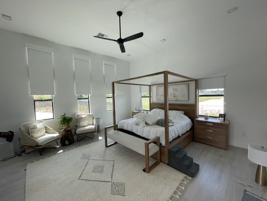 Southwest Ranches Project - This home includes light filtering zebra shades in the common areas, blackout shades with cornices in the bedrooms, and translucent shades for the closet. Southwest Ranches Project - This home includes light filtering zebra shades in the common areas, blackout shades with cornices in the bedrooms, and translucent shades for the closet.