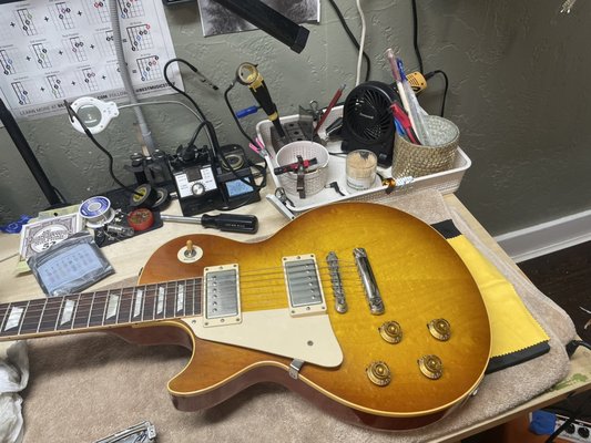 Guitar setups - This is a few basic repairs done on a number of instruments. Pickup swaps and setups. Guitar setups - This is a few basic repairs done on a number of instruments. Pickup swaps and setups.