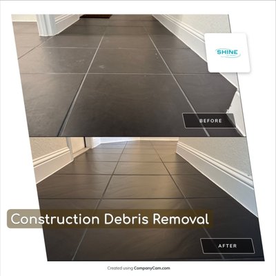 Professional Tile and Grout Cleaning for Construction Debris Removal - Brand new house with black tile and black grout. Contractor left behind debris that customer was not able to remove by normal cleaning. Customer was able to charge back contractor for the professional cleaning service.