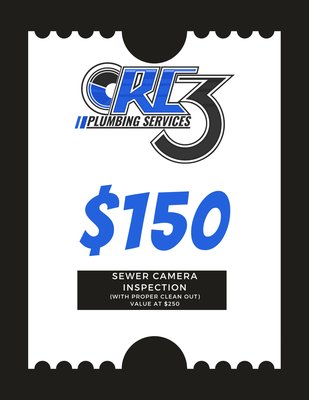 $150 Sewer Camera Inspection - Get a professional Sewer Camera Inspection at a discounted rate! Ensure your sewer and drain lines are in top condition with our advanced camera technology. Offer valid for a limited time only. This coupon cannot be combined with any other offers or promotions.