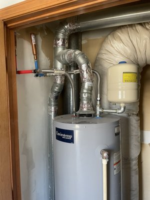 Hot water tank install - We installed a 40‑gallon hot water tank with new connections and a pressure tank. The client contacted us after reporting that their water heater was no longer working. Upon inspection, we discovered it was leaking and required replacement. We appreciate our customer for reaching out and giving us the opportunity to complete this installation. Hot water tank install - We installed a 40‑gallon hot water tank with new connections and a pressure tank. The client contacted us after reporting that their water heater was no longer working. Upon inspection, we discovered it was leaking and required replacement. We appreciate our customer for reaching out and giving us the opportunity to complete this installation.