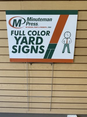 Yard Signs - Yard signs have quickly become America’s top advertising tool. Whether you’re promoting your business, school, social club, church, or real estate, Minuteman Press in Corvallis, Oregon, is your best choice for yard signs. You can design your signs using our online designer or choose from a selection of pre-designed templates. Call today to collaborate with one of our in-house designers!