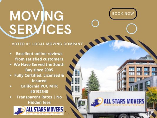 🥇San Jose's #1 Local Moving Company - We Provide Residential, Long-Distance, And Commercial Services Including Loading And Delivery, With Our Truck To Your New Home Or Office! Professional & Licensed Movers.
✅ Excellent online reviews from satisfied customers
✅ We Have Served the South Bay since 2005
✅ Fully Certified, Licensed & Insured
✅ California PUC MTR #0192540
✅ Transparent Rates | No Hidden fees 🥇San Jose's #1 Local Moving Company - We Provide Residential, Long-Distance, And Commercial Services Including Loading And Delivery, With Our Truck To Your New Home Or Office! Professional & Licensed Movers.
✅ Excellent online reviews from satisfied customers
✅ We Have Served the South Bay since 2005
✅ Fully Certified, Licensed & Insured
✅ California PUC MTR #0192540
✅ Transparent Rates | No Hidden fees