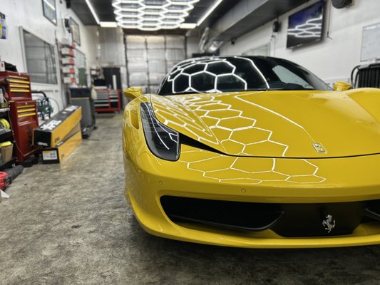 Full Xpel PPF Ferrari 458 Italia - This beautiful Ferrari 485 Italia, got pampered up with full paint protection film - Clear on the body and Black PPF on the top.  Keeping the inside cool with Xpel Window film and Updated The on Board screen with Apple car play.
