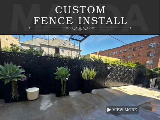 Fence Installation | MANDA Gates & Fences - Laser-cut fence design project completed at Candela Apartments, a multi-unit complex in Los Angeles.