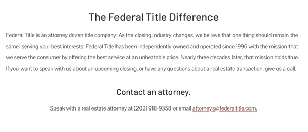 real estate law - Navigate the complexities of real estate transactions with confidence. At Federal Title & Escrow Company, our real estate law specialists provide comprehensive legal support to protect your investments and ensure smooth transactions.
🏡 Our Services Include:
✅ Contract Review & Negotiation
✅ Title Examination & Insurance
✅ Property Disputes Resolution
✅ Legal Guidance for Buyers, Sellers, & Developers
📞 Contact an attorney by calling 202-918-9358 for DC MD or VA. real estate law - Navigate the complexities of real estate transactions with confidence. At Federal Title & Escrow Company, our real estate law specialists provide comprehensive legal support to protect your investments and ensure smooth transactions.
🏡 Our Services Include:
✅ Contract Review & Negotiation
✅ Title Examination & Insurance
✅ Property Disputes Resolution
✅ Legal Guidance for Buyers, Sellers, & Developers
📞 Contact an attorney by calling 202-918-9358 for DC MD or VA.