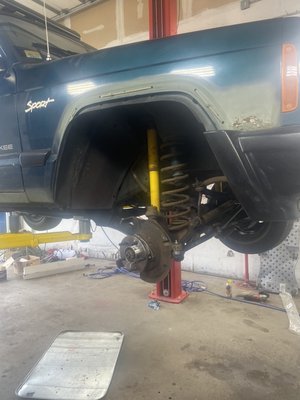 Wheel Hub bearing Replacement - Both Bearings had Excessive play on this 1998 Jeep Cherokee and were replaced with new fresh Hub/bearings. Bad wheel bearings are often overlooked and sometimes at least early on in the bearing failure is not noticeable until it becomes severely worn and can be dangerous if left un repaired. If you here howling or have a vibration during driving this could be your issue so give us a call and we’ll get you taken care of. Wheel Hub bearing Replacement - Both Bearings had Excessive play on this 1998 Jeep Cherokee and were replaced with new fresh Hub/bearings. Bad wheel bearings are often overlooked and sometimes at least early on in the bearing failure is not noticeable until it becomes severely worn and can be dangerous if left un repaired. If you here howling or have a vibration during driving this could be your issue so give us a call and we’ll get you taken care of.
