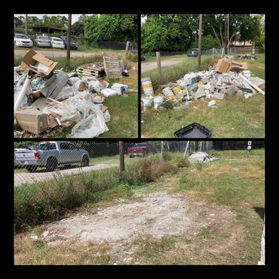 Construction Clean-up - House flip post construction clean-up job. Concrete, Pallet boards, PVC pipes. Cleared the way for landscaping while trying to rake up any leftover debris. Construction Clean-up - House flip post construction clean-up job. Concrete, Pallet boards, PVC pipes. Cleared the way for landscaping while trying to rake up any leftover debris.