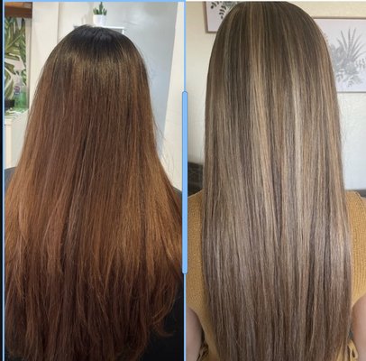 Master colorist - Gorgeous color on one client 
Beautiful extensions on the other 
We call this perfection .
