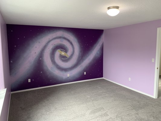 Custom Project - Galaxy Theme - This custom project was for a girl's bedroom who loved space! Do you have an idea for a custom room? We have very talented artists on our team! Custom Project - Galaxy Theme - This custom project was for a girl's bedroom who loved space! Do you have an idea for a custom room? We have very talented artists on our team!