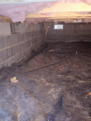 Crawl space encapsulation - Customer had his house sold and under contract and during the home inspection, the inspector found efflorescence  on the block wall of the crawl space and mold on the floor joist which is evidence of moisture. We looked at it and after 3 estimates, the home owner stated to me that we were the most cost effective and he appreciated the fact we took the time to answer all of his questions. We sprayed the whole basement with Fosters 40-80 antimicrobial disinfectant spray to kill the mold and wiped the floor joists down, installed White Cap encapsulation liner on the floor and walls, and installed a 70 pint dehumidifier. The house passed the re-inspection with no issues whatsoever.
