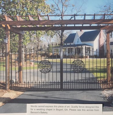 Custom designs to accentuate your home or project. - These fencing projects are custom designs. 

One is a wedding chapel located in Bogart, GA. Many of you, family and friends, have visited or drove past this site.

We were allowed to use our expertise, experience, and craftsmanship to build this astonishing fence.

Let us help your fencing dreams become reality. You do have choices with your fence style,  height, size, and color.

Call us 706-549-8675 or vist www.gaqualityfencepros.com