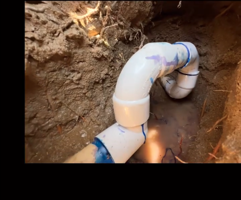 Water Mainline Leak - This leak was located underneath a driveway. As you can see, there was a lot of water flowing out of the broken elbow. We located and repaired this leak, saving the customer thousands of $$ in water bills. Contact SLS today... Have Leak? Will Travel!