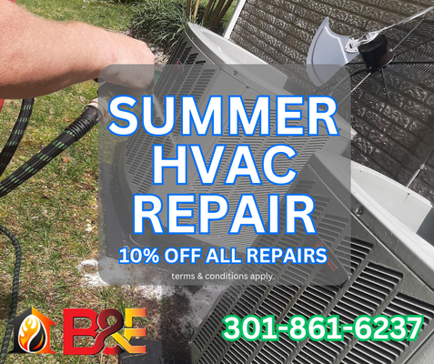 AC Repair - HVAC Repair - HVAC AC Repairs being completed by our team here at B&E Heating and Air Conditioning. 10% Off all AC Repairs for the summer! AC Repair - HVAC Repair - HVAC AC Repairs being completed by our team here at B&E Heating and Air Conditioning. 10% Off all AC Repairs for the summer!
