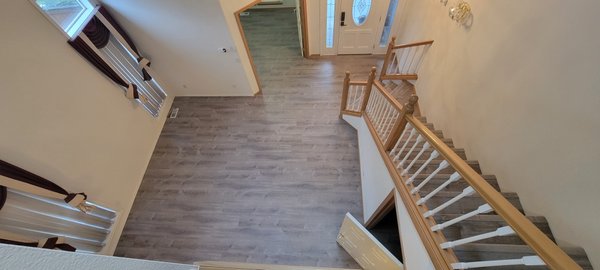 LVP installation - Customer reached out to us wanting to replace there old carpet with LVP, we gutted the whole upstairs down stairs and stairs, the project was roughly 2000 SqFt, I had my crew go out there demo carpet and install LVP re-install base and they were out in 5 days. Customer satisfaction guarantee! LVP installation - Customer reached out to us wanting to replace there old carpet with LVP, we gutted the whole upstairs down stairs and stairs, the project was roughly 2000 SqFt, I had my crew go out there demo carpet and install LVP re-install base and they were out in 5 days. Customer satisfaction guarantee!