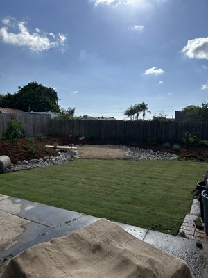 Clairemont water harvesting backyard - This weedy backyard once flooded every year. Now the rain runoff is safely diverted to fruit trees before overflowing off the property. A drought-tolerant grass variety was used as the owners have pets and children that will use it. Flowering perennials attract beneficial wildlife and good people. Clairemont water harvesting backyard - This weedy backyard once flooded every year. Now the rain runoff is safely diverted to fruit trees before overflowing off the property. A drought-tolerant grass variety was used as the owners have pets and children that will use it. Flowering perennials attract beneficial wildlife and good people.