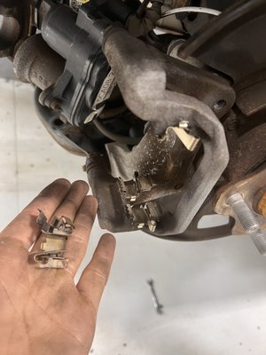 Nissan Altima 2019 Rear Brake & Rotor Service - Customer requested a brake pad and rotor job because of wobbly braking and poor braking response. Original rotors were warped and the brake pads were almost to the metal. Replaced the brake pads and rotors and sent the customer on their way with new brakes and a better performing car.