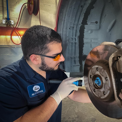 Brake inspection - Your brakes are one of the most important safety systems on your vehicle, which is why every brake service at Blu Automotive begins with a comprehensive brake inspection.

Our inspection starts with a road test to evaluate braking performance under real driving conditions. From there, we inspect the parking brake, brake lights, and tires. Once the wheels are removed, our certified technicians perform a thorough inspection of the entire braking system, including the brake pads, rotors, calipers, brake hoses, brake lines, master cylinder, and, when applicable, the wheel cylinders. If needed, we also measure rotor runout to ensure your brakes are performing to factory specifications.

Throughout the inspection, we document any concerns with high-quality photos and videos, then provide you with a detailed digital report explaining exactly what we found. You'll receive honest recommendations, clear explanations, and a written estimate for any repairs your vehicle may need—no guesswork and no pressure.

Our comprehensive brake inspection takes approximately one hour.

The feedback we hear most often from our customers is how much they appreciate the peace of mind that comes from actually seeing the condition of their brakes through photos and videos, rather than simply being told what needs attention.

Want to know if your brakes are keeping you and your family safe? Schedule your comprehensive brake inspection today and drive with confidence.