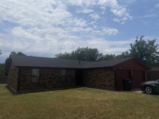 Moore Roof replacement, gutters and code upgrades - This Roof was in super bad shape, we are glad we were able to help this customer out. His roof had severe hail and wind damage from recent storms. We performed a free roof inspection, made him aware of the damage and worked with his insurance company and got it all approved.  If you have any missing shingles make sure to call Hiner Roofing at 405-241-2455