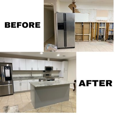 Remodeling - Removing all cabinets and repairing water damage to wall. Installing and painting new custom cabinets Remodeling - Removing all cabinets and repairing water damage to wall. Installing and painting new custom cabinets