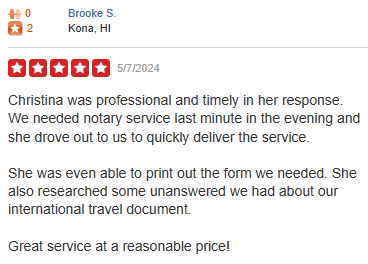Travel Consent Form Notarization - I recently assisted a lady named Brooke. She was traveling the following morning out of country. She had a minor traveling with her and was unaware of the actual notarization consent documentation required. I provided the Travel Consent form and notarized the document that same night. She was very happy that it was taken care of. Happy customer :)