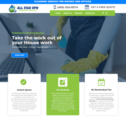 All Start DFW - Sitio Web Desarrollado para una empresa de Cleaning Services.
