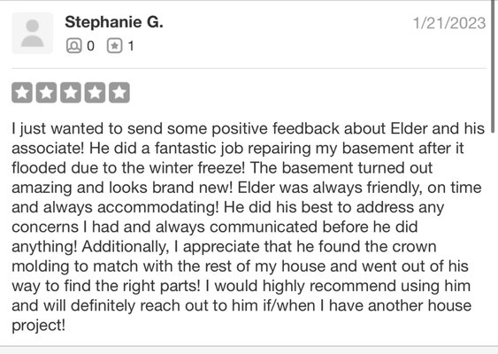 OTHER "5 STAR" REVIEWS yelp hides. - For unknown reasons, "yelp" hides several reviews on my page. They all are "5 STARS" I took a screen shot of each and place them on here. 
Hope you can take some of your time to take a look and read some of them, They all are good reviews from people who loved the results of my work.
