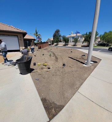 Landscape - The client asked us to do some landscaping work—installing plants and a new irrigation system—and, finally, to lay down decomposed granite in a very beautiful color.
