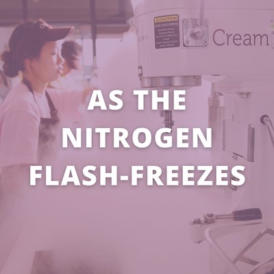 As the Nitrogen Flash-Freezes - The nitrogen will flash-freeze your customized ice cream order! As the Nitrogen Flash-Freezes - The nitrogen will flash-freeze your customized ice cream order!