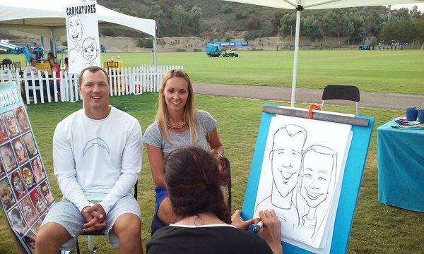 Caricature events - Unique drawings at our caricature events, we can include logo or writing for memory or logo for companies, we can draw multiple people on each sheet and our artists are very entertaining while drawing. Any body can be made custom to any liking - superhero- princess ect.