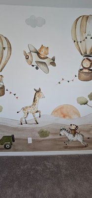 Nursery mural with animals and flying hot air balloons ...Wallism mural company is great - This mural went into a Nursery and really made our customer happy. Wallism is a great company Nursery mural with animals and flying hot air balloons ...Wallism mural company is great - This mural went into a Nursery and really made our customer happy. Wallism is a great company