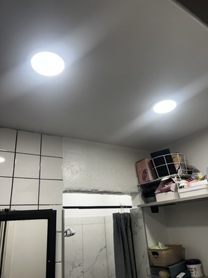 Restroom lighting - This job customer wanted to spend as little as possible since they spent majority of their money on tile and redoing shower so I added 3 lights for them as well as a vent for inside the shower they where happy with it because they spent less then $300