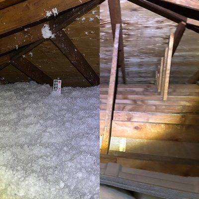 Attic Insulation - This is an attic insulation project we completed on a house this year. The customer started out with minimal insulation and we upgraded them to R49 which is the energy star standard for our area.