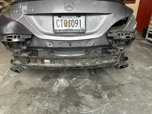 Bumper Replace and refinish - This vehicle was rear ended. We did replacing the rear bumper and repairing the trunk lid