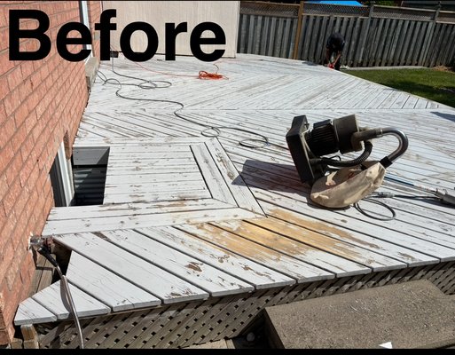 Refinishing a deck, sanding old paint, priming and repainting! Looks great - Done on an old deck Refinishing a deck, sanding old paint, priming and repainting! Looks great - Done on an old deck