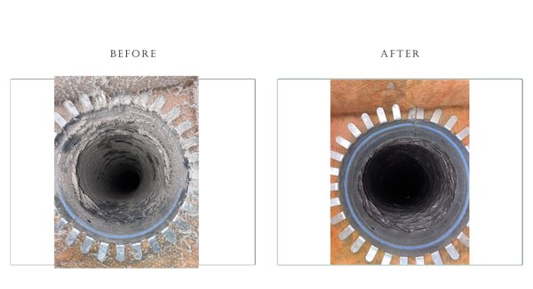 Before and After Flex Duct cleaning - This is the return duct, here we can see before and after cleaning