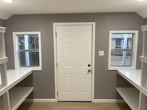 "She shed remodel" - This remodel came to us as an unfinished backyard shed. Client wanted to transform this space for storage and a workspace.