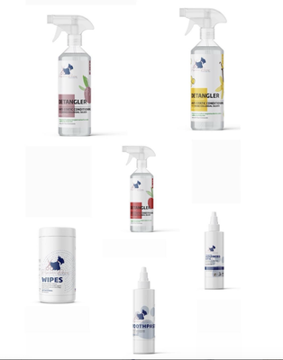 Grooming Products - These products are for maintenance for in-between full grooms, it includes an assortment of bathing options with our top-of-the-line all-natural luxury shampoos and conditioners. All pet (& owner) safe!