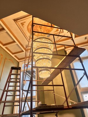 Lighting Installation - We recently completed the installation of a 7 foot custom light fixture featuring over 1900 individual crystals and this one turned out absolutely stunning. This wasn't your typical install. With the size, weight, and precision required it took careful planning, secure mounting, and detailed assembly to make sure every crystal was perfectly placed and the fixture was safely supported. Lighting Installation - We recently completed the installation of a 7 foot custom light fixture featuring over 1900 individual crystals and this one turned out absolutely stunning. This wasn't your typical install. With the size, weight, and precision required it took careful planning, secure mounting, and detailed assembly to make sure every crystal was perfectly placed and the fixture was safely supported.