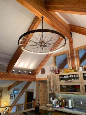 Custom Wheel LED Fixture - One of our customers used our flexible LED strips to light up an old wagon wheel and use it as a fixture.