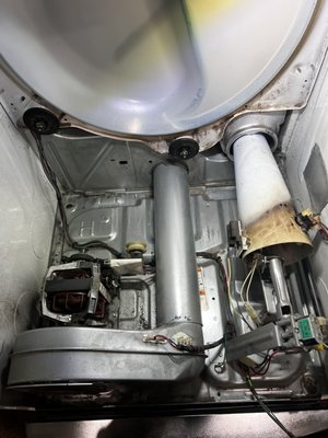 Major dryer repair - The client said that the dryer wasn't heating properly and was making a loud noise during its cycle. This was a sturdy and reliable Maytag dryer that simply needed some basic maintenance.
We had worked with this client previously and offered a comprehensive maintenance service for $160, plus an additional $23 for the necessary parts. This service also included a 6-month warranty. The dryer is now operating as if it were brand new. Major dryer repair - The client said that the dryer wasn't heating properly and was making a loud noise during its cycle. This was a sturdy and reliable Maytag dryer that simply needed some basic maintenance.
We had worked with this client previously and offered a comprehensive maintenance service for $160, plus an additional $23 for the necessary parts. This service also included a 6-month warranty. The dryer is now operating as if it were brand new.