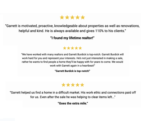 Happy Clients, Happy Homes - I’m proud to share what my clients have to say about working with me. With over a decade of experience in Marin County real estate, my goal is always to offer innovative solutions, local expertise, and dedicated service to every buyer and seller I assist. I strive to make each transaction seamless, top-tier, and stress-free, serving as a trusted ally throughout your real estate journey.
Take a look at a few recent reviews from happy clients who turned their real estate goals into reality with my help. Happy Clients, Happy Homes - I’m proud to share what my clients have to say about working with me. With over a decade of experience in Marin County real estate, my goal is always to offer innovative solutions, local expertise, and dedicated service to every buyer and seller I assist. I strive to make each transaction seamless, top-tier, and stress-free, serving as a trusted ally throughout your real estate journey.
Take a look at a few recent reviews from happy clients who turned their real estate goals into reality with my help.