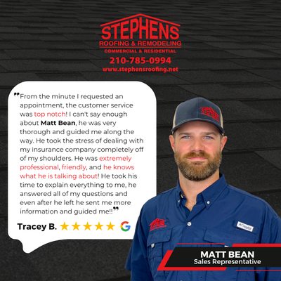 Customer Testimonials - At Stephens Roofing & Remodeling, we take pride in delivering top-tier craftsmanship, clear communication, and genuine care on every project.
This portfolio showcases just a few of the 5-star reviews we've received from real customers who experienced the Stephens difference. From thorough inspections and expert installations to patient guidance through insurance claims, our team goes above and beyond to earn your trust—and your recommendation.
Don’t just take our word for it—see what our satisfied customers have to say!
This 5-star reviews are the most recent examples as almost all of our testimonials come from Google. We know our Yelp rating doesn’t reflect the true level of service we provide every day—and we’re working to change that. Customer Testimonials - At Stephens Roofing & Remodeling, we take pride in delivering top-tier craftsmanship, clear communication, and genuine care on every project.
This portfolio showcases just a few of the 5-star reviews we've received from real customers who experienced the Stephens difference. From thorough inspections and expert installations to patient guidance through insurance claims, our team goes above and beyond to earn your trust—and your recommendation.
Don’t just take our word for it—see what our satisfied customers have to say!
This 5-star reviews are the most recent examples as almost all of our testimonials come from Google. We know our Yelp rating doesn’t reflect the true level of service we provide every day—and we’re working to change that.